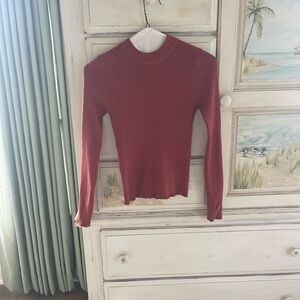 VENUS Red Ribbed Fitted Cowl Sweater